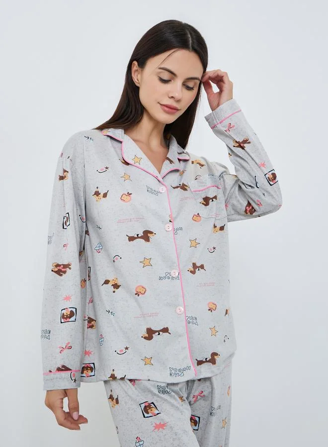 ستايلي طقم بيجاما من بنطال وبلوزة بطبعة جرافيك